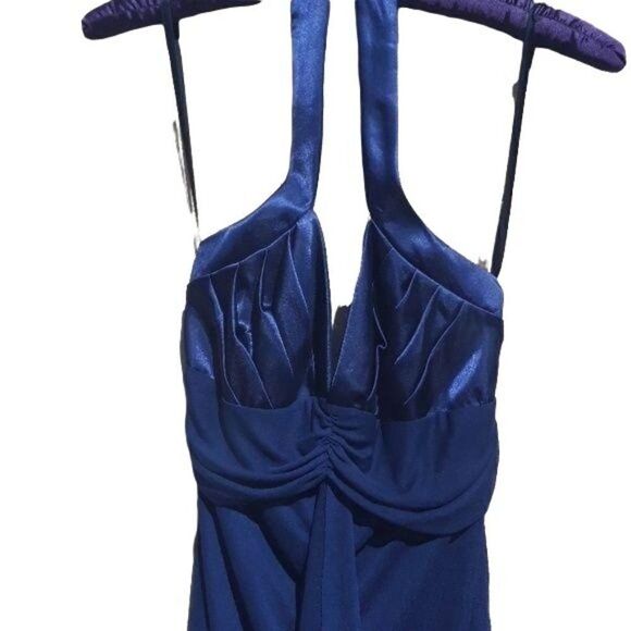 90's Roberta Dress Halter Slip Plunging V Empire Ruffle Raw Edge Mini Navy Sz S - Picture 5 of 6